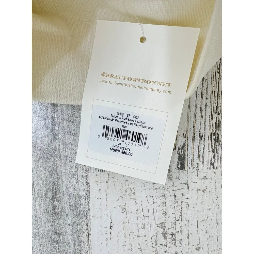 Beaufort Bonnet Company Tatum Turtleneck Dress White Blue Red Stripe Sz 4T NWT